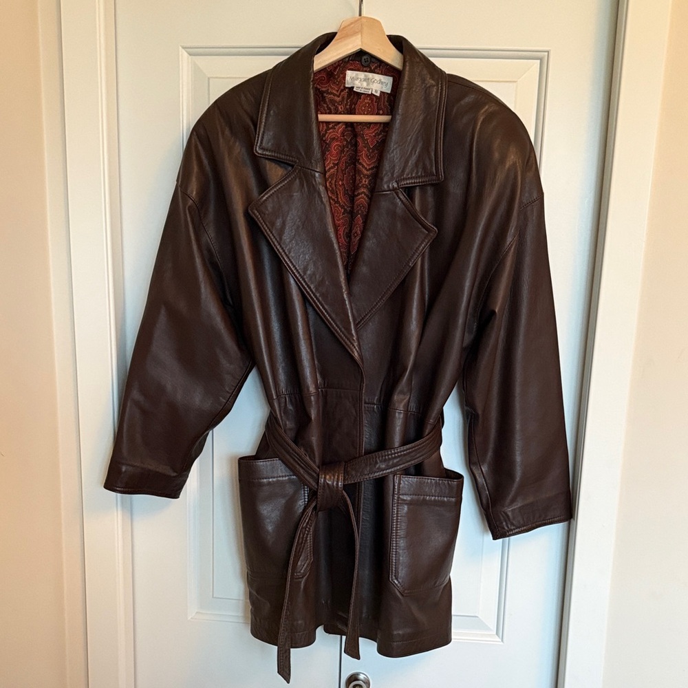 Vintage Brown Leather Belted Jacket
